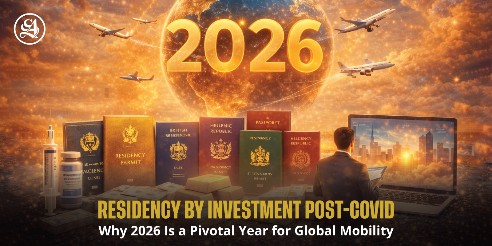 Global mobility and residency by investment concept showing passports, travel routes, and international residency opportunities in 2026